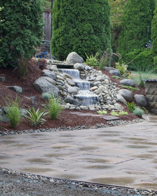Patio and landscaped garden bed